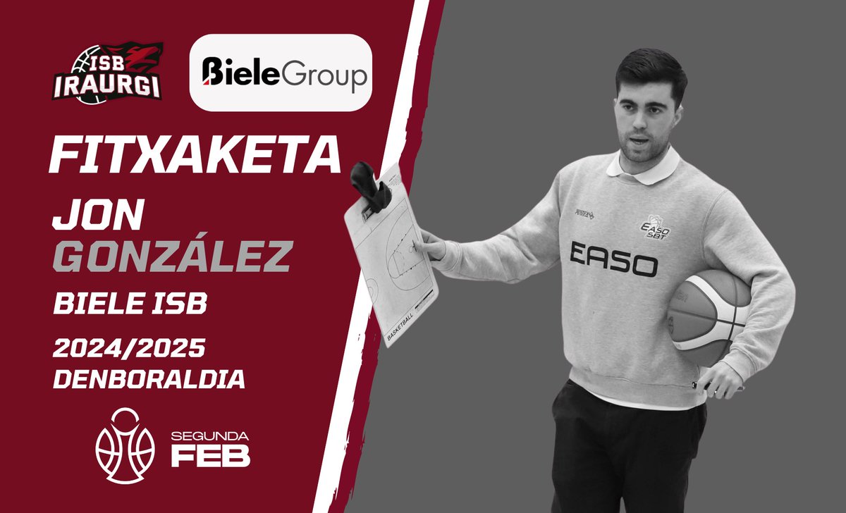 iraurgisb's tweet photo. ✅ FITXAKETA

✍🏻 Jon González (Donostia, 1996)

👉🏻 Entrenatzaile donostiarra izango da Iñaki Merinoren laguntzailea Segunda FEB-eko Biele ISB taldean. Eason egon da Jon orain arte, lehenengo entrenatzaile eta laguntzaile lanetan.

🔥 Ongi etorri eta egurre, Jon! https://t.co/XunMUq03U4