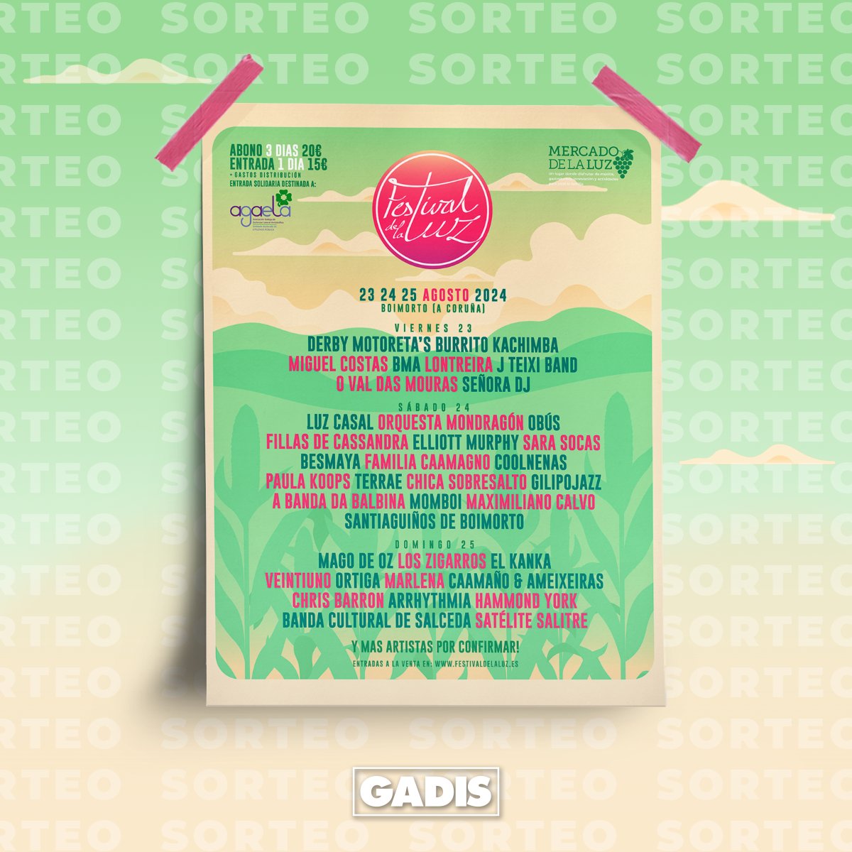 gadis's tweet image. 🎶 #SORTEO 🎶 GAÑA un dos tres ABONOS DOBRES que sorteamos para o @festivaldelaluz.galicia! Participa no noso sorteo:
1️⃣ Sigue a @gadis 🙌.
2️⃣ Fai RT a este chío 🔄. 
📆 Participa ata o 13 de agosto.
Bases legais: gadis.es/sorteos