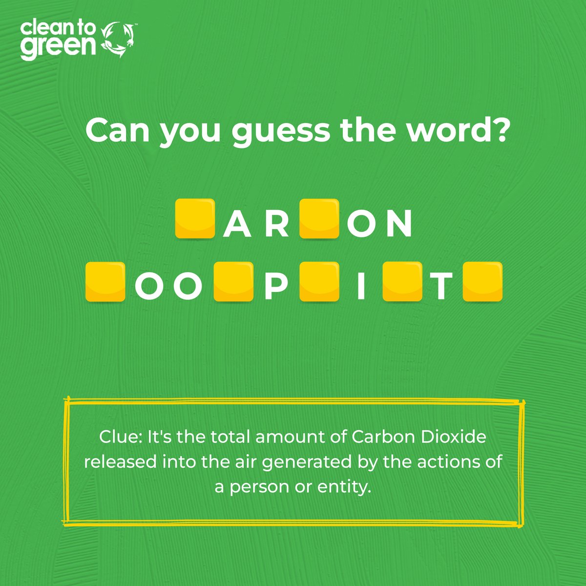 Put your sustainability knowledge to the test! The word we're looking for is all about the traces we leave behind as we go about our lives. From the energy we use to the choices we make, it’s a measure of our overall impact on the planet. 
 
Share your answers in the comments and
