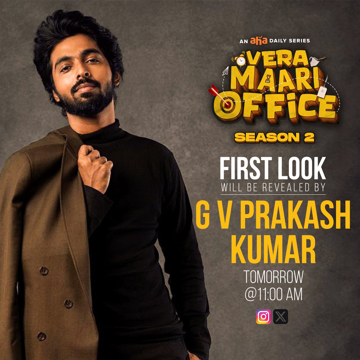 .<a href="/gvprakash/">G.V.Prakash Kumar</a> is set to unveil the First Look of #VeramaariOfficeSeason2! 🎬✨

Vera Maari Surprise waiting for you🥳

<a href="/RJVijayOfficial/">RJ Vijay</a> <a href="/janani_ak/">Janani Ashokkumar</a> <a href="/vjpappu5/">vj pappu</a> <a href="/soundariyananju/">soundariya nanjundan</a> <a href="/iam_sarithiran/">Saretheran</a> <a href="/parvathy_saran/">vjpaaru</a> <a href="/Syamathegaama/">Syama Harini</a> <a href="/RjShivakanth/">Rj shivakanth</a> #vikkals_vikram <a href="/RaveenaDaha/">Raveena Daha</a> #Jaiseelan #Sapna