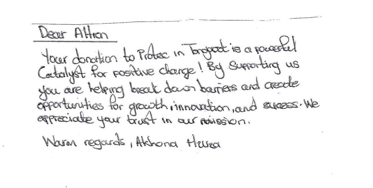A special message to our longstanding donor, Altron from our learner, Akhona at PROTEC Tongaat.