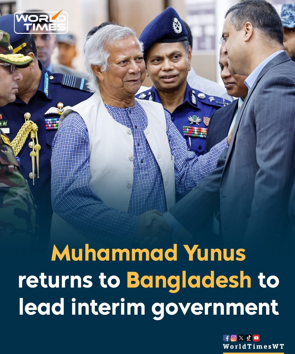 WorldTimesWT's tweet photo. Nobel laureate Muhammad Yunus has declared there is "a lot of work to be done" in Bangladesh, as he arrived in the country to take over as interim leader. https://t.co/eSctLC3621