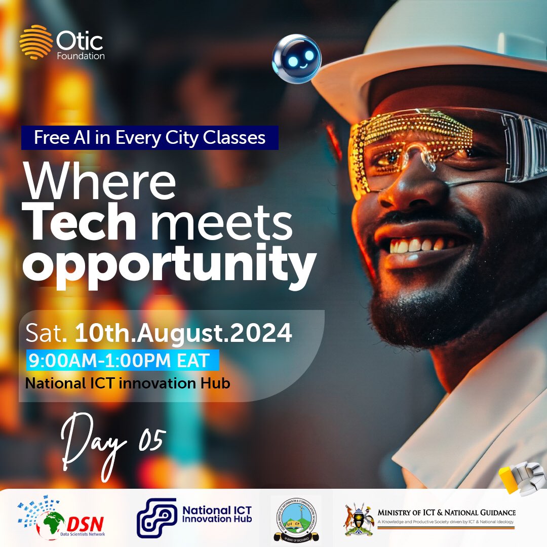OticGroup's tweet photo. Take your journey to the next level and double your income with AI skills . 

Join us this Sat, 10th August 2024 for Day 5 of the #FreeAIinEveryCity Classes Kampala at the @InnovationHubUg

#AI4Uganda 
#OticFoundation https://t.co/C0VckNkfPG