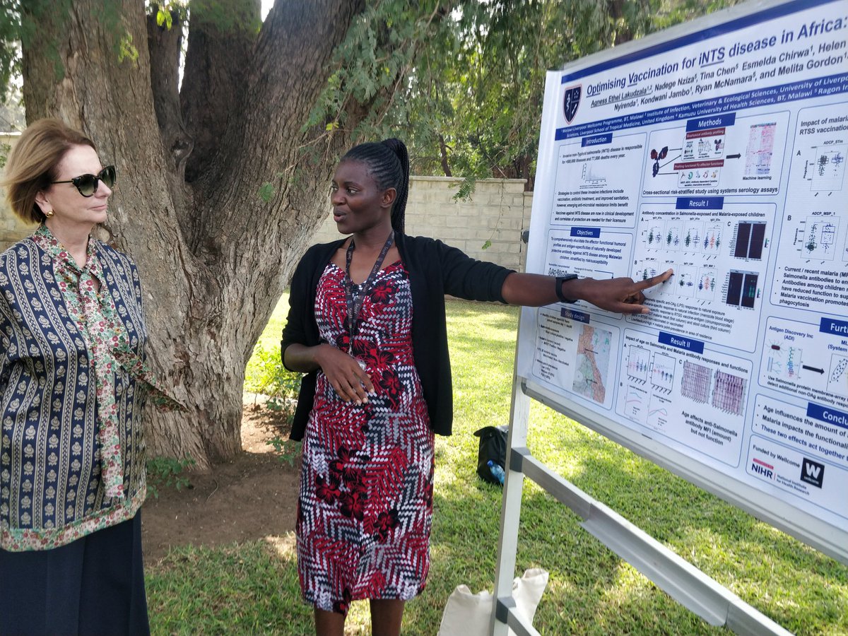 MelitaGordon5's tweet image. An honour and a thrill for Agness Lakudzala and Dr Esmelda Chirwa to present their PhD work on #iNTS #Salmonella to the icon that is Julia Gillard, Chair of Wellcome and former PM of Australia @MLW_Programme @LivUni_IVES @wellcometrust @VacciNTS