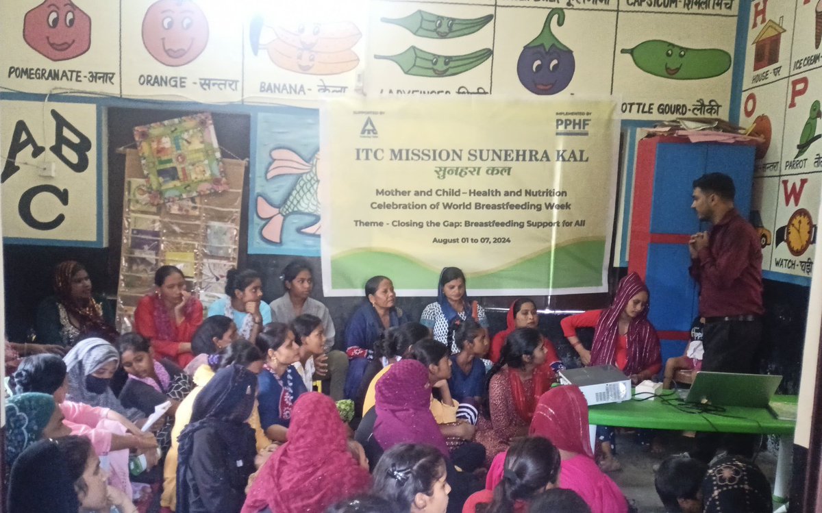 PPHF_Global's tweet photo. As part of #itcmissionsunehrakal,  @PPHF_Asia organised three #awarenesssessions on the occasion of #worldbreastfeedingweek2024. More than 80 beneficiaries across 3 AWCs, attended the event which focused on #exclusivebreastfeeding, #familysupport, and #complementaryfeeding. https://t.co/3D0fDR6HwZ