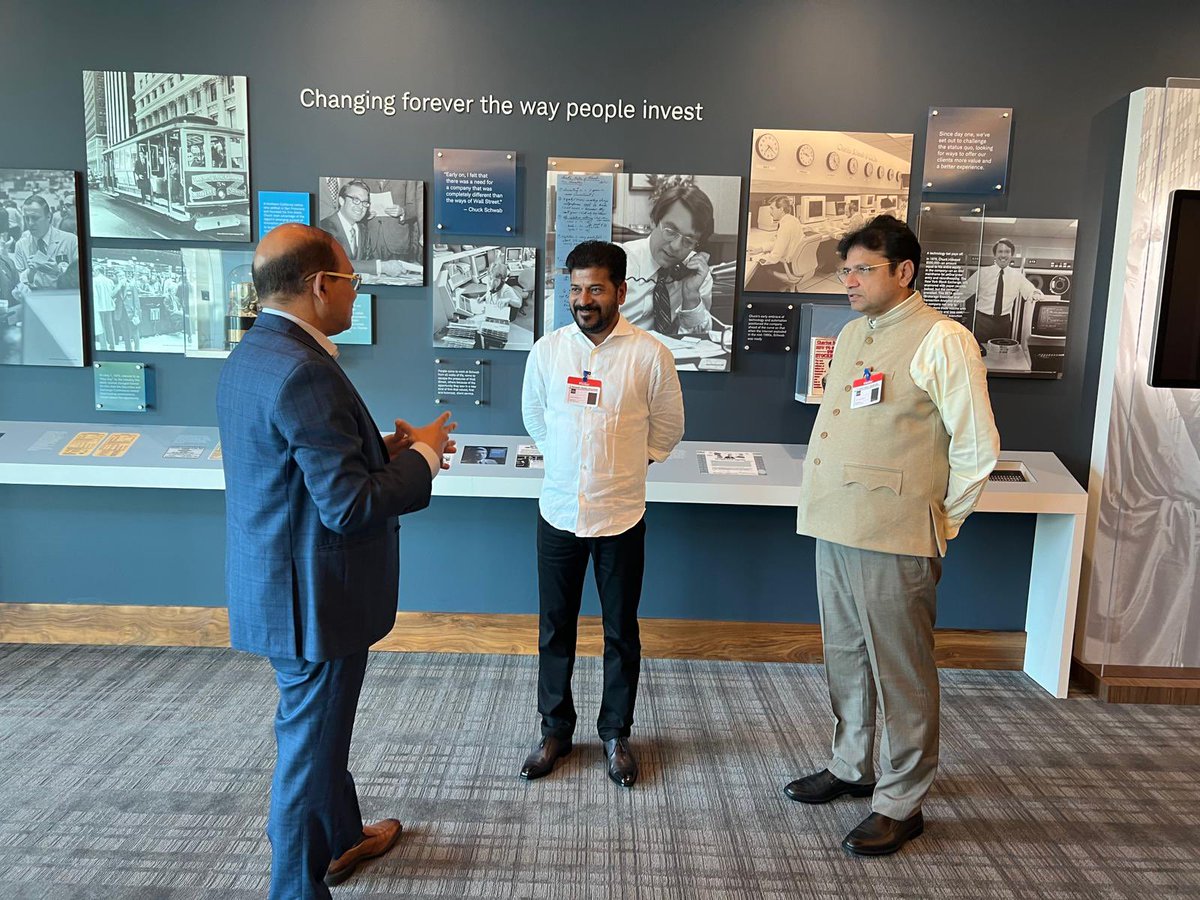 revanth_anumula's tweet photo. Excited to share that @CharlesSchwab has chosen #Hyderabad as the location for its first Technology Development Centre in India. This decision comes after successful discussions at Schwab's headquarters in Dallas.

Schwab senior executives Mr. Dennis Howard, Mr. Rama Bokka, expressed their confidence and appreciation for the proactive support from the government, highlighting the promising potential of this collaboration. 

We're eagerly awaiting to welcome their team to our city. With this development, Hyderabad is truly emerging as a prime global destination for tech innovation. 

#InvestInTelangana #TechDevelopment