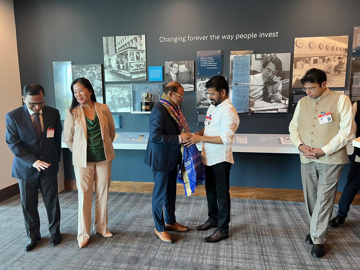 revanth_anumula's tweet photo. Excited to share that @CharlesSchwab has chosen #Hyderabad as the location for its first Technology Development Centre in India. This decision comes after successful discussions at Schwab's headquarters in Dallas.

Schwab senior executives Mr. Dennis Howard, Mr. Rama Bokka, expressed their confidence and appreciation for the proactive support from the government, highlighting the promising potential of this collaboration. 

We're eagerly awaiting to welcome their team to our city. With this development, Hyderabad is truly emerging as a prime global destination for tech innovation. 

#InvestInTelangana #TechDevelopment