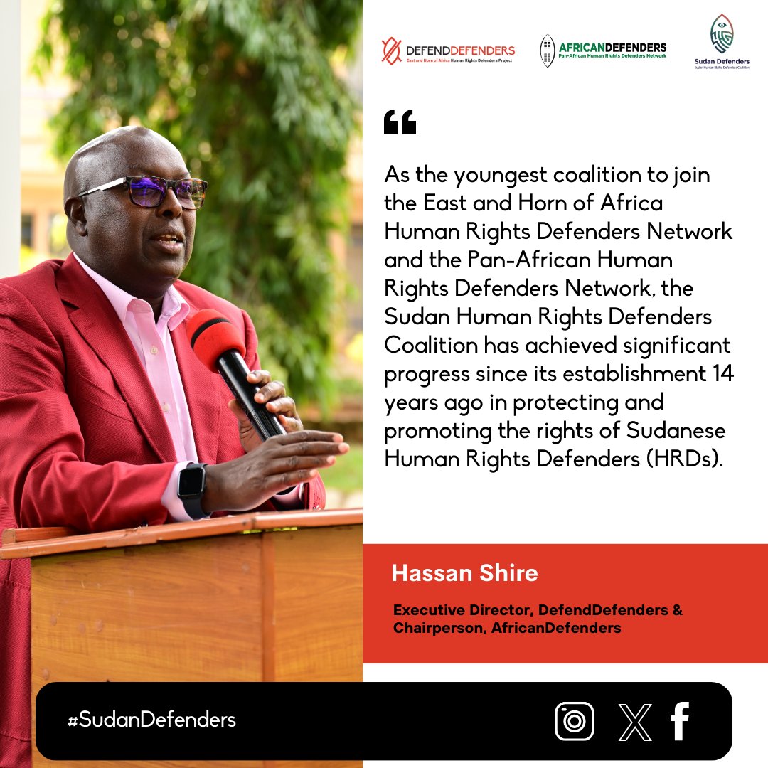 DefendDefenders's tweet photo. Our Executive Director, @Hassan_Shire, has reiterated the organisation's steadfast support for @SudanDefenders, emphasising our commitment to ensuring their safety and enabling their continued activism in the face of adversity.
#safebutnotsilent #SudanDefenders https://t.co/X39cJs2bBn