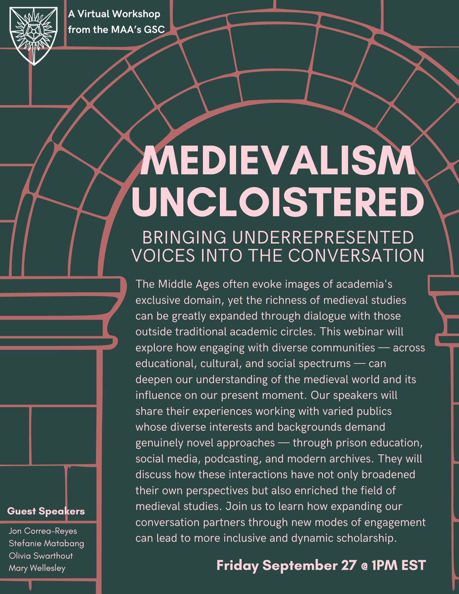 Register now! Medievalism Uncloistered: Bringing Underrepresented Voices into the Conversation 
us02web.zoom.us/webinar/regist…