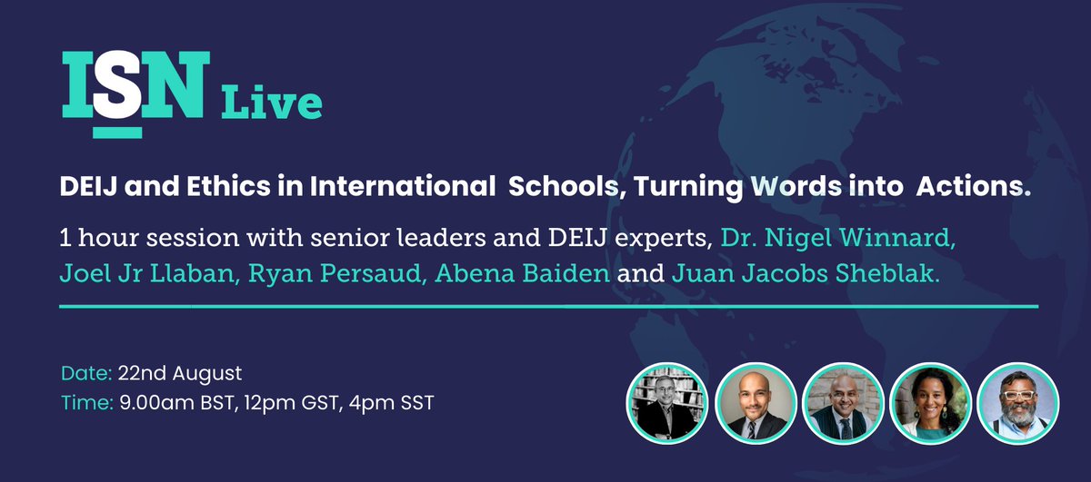 Join us for our FREE 1-hour CPD event on DEIJ and Ethics in International Schools.

An incredible opportunity to learn from expert peers in the field, sign up and secure your place here👉 bit.ly/4dvmtOD
Certification available on completion of the event.

See you there!