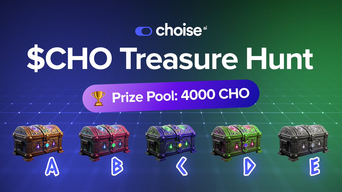 ChoiseAi's tweet photo. 01/ Five treasure chests await, but only one holds the coveted $CHO coin!

10 lucky winners will split a prize pool of 4000 CHO

-Solve the puzzle and write your answer with the hashtag #TreasureChestsCHO 
-Repost this post and tag 3 friends
-Follow @ChoiseAI on X 

Clues 👇👇👇 https://t.co/yHG2A4igD8