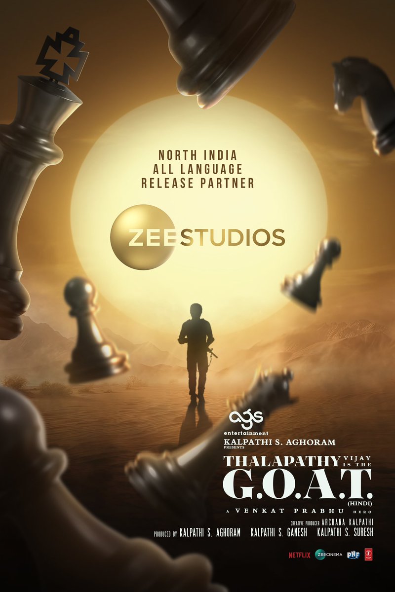 Namma #ThalapathyVijay's #GOAT goes up North in style! 

#TheGreatestOfAllTime - North India release by <a href="/ZeeStudios_/">Zee Studios</a> in Hindi, Tamil and Telugu languages. Get ready for a roaring rollercoaster ride 🔥

Setting the screens on fire from September 5th!

THALAPATHY <a href="/actorvijay/">Vijay</a> ! 

A