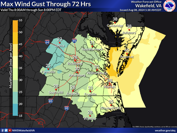 A plethora of impacts will be seen today &amp; Friday from Tropical Storm Debby. Heavier rainfall will overspread the area through the day &amp; into tonight. There will also be a threat for a few tornadoes. Winds gradually increase becoming gusty overnight. Have a way to get warnings!