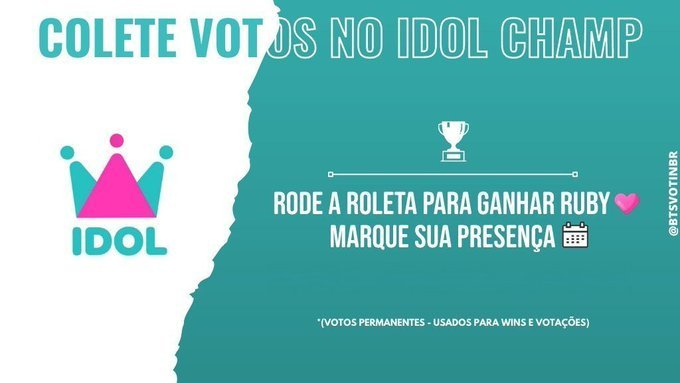 btsvotinbr's tweet photo. 🔔| Lembrete Coleta!

Idolchamp

Colete Ruby 💗.
Marque sua presença! https://t.co/u6xuW96hII