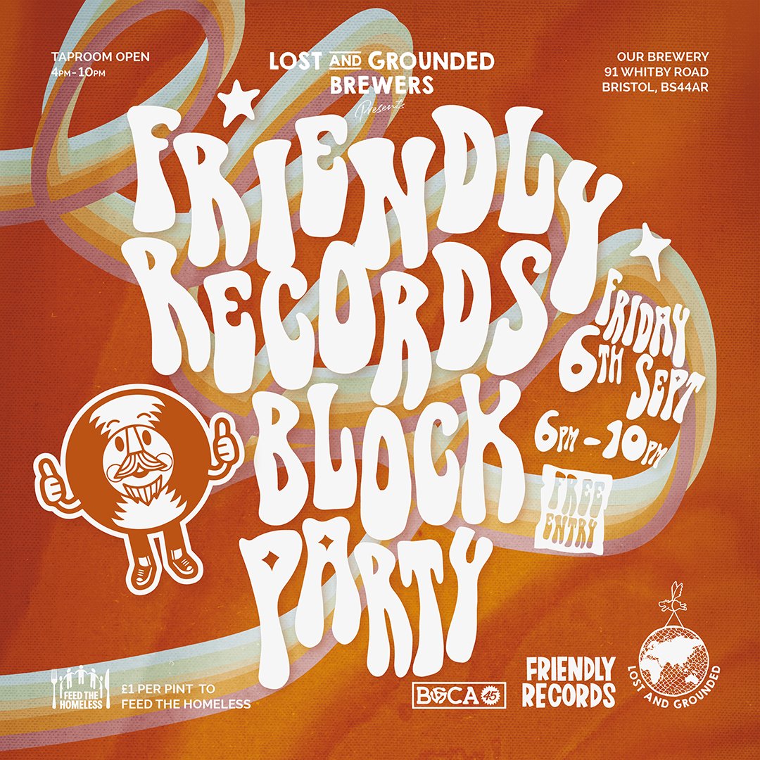 lostandgrounded's tweet photo. Friendly Records Block Party💥
FRI 6 SEPT 6-10*
 
Our pals from Friendly Records are joining us in September for an all-vinyl session at our taproom!
 
 🍻£1 per pint to Feed the Homeless 
 🍔Food from @FDCKCIC 
 ✨Free entry

Event Info: https://t.co/rlfsTKXvop

See you there! https://t.co/VyIcXX4UOE