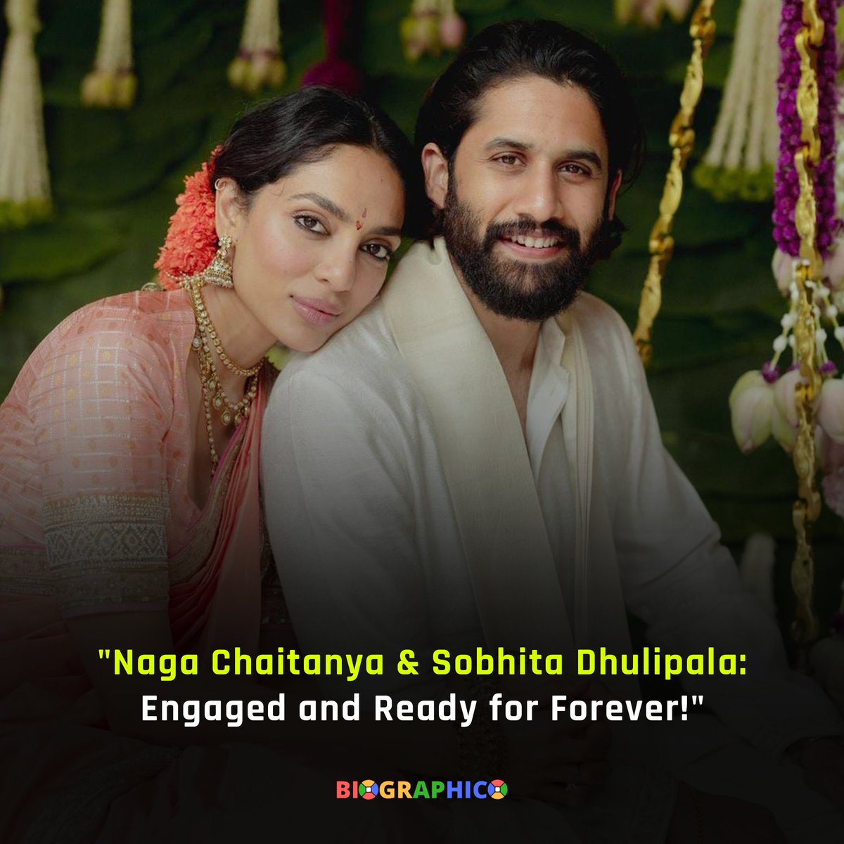 BiographicoSite's tweet photo. Telugu actor Naga Chaitanya has officially gotten engaged to 'Made In Heaven' star Sobhita Dhulipala. 

#NagaChaitanya #SobhitaDhulipala #TeluguCinema #Nagarjuna #EngagementNews #MadeInHeaven #TollywoodCouple #Hyderabad #CustodyActor #CelebrityCouple https://t.co/GR5h54m4me
