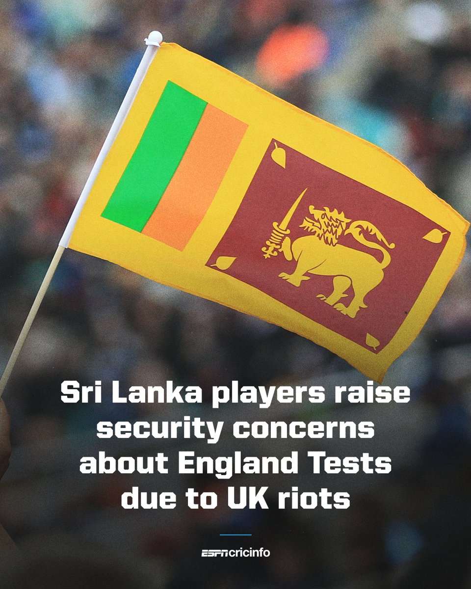 ESPNcricinfo's tweet image. Sri Lanka’s Test players who have arrived in England early have raised concerns about their safety amid anti-immigrant riots across the country.

The ECB&apos;s full security plan is set to kick in when the rest of the squad arrive on Sunday: es.pn/4dyTFoy