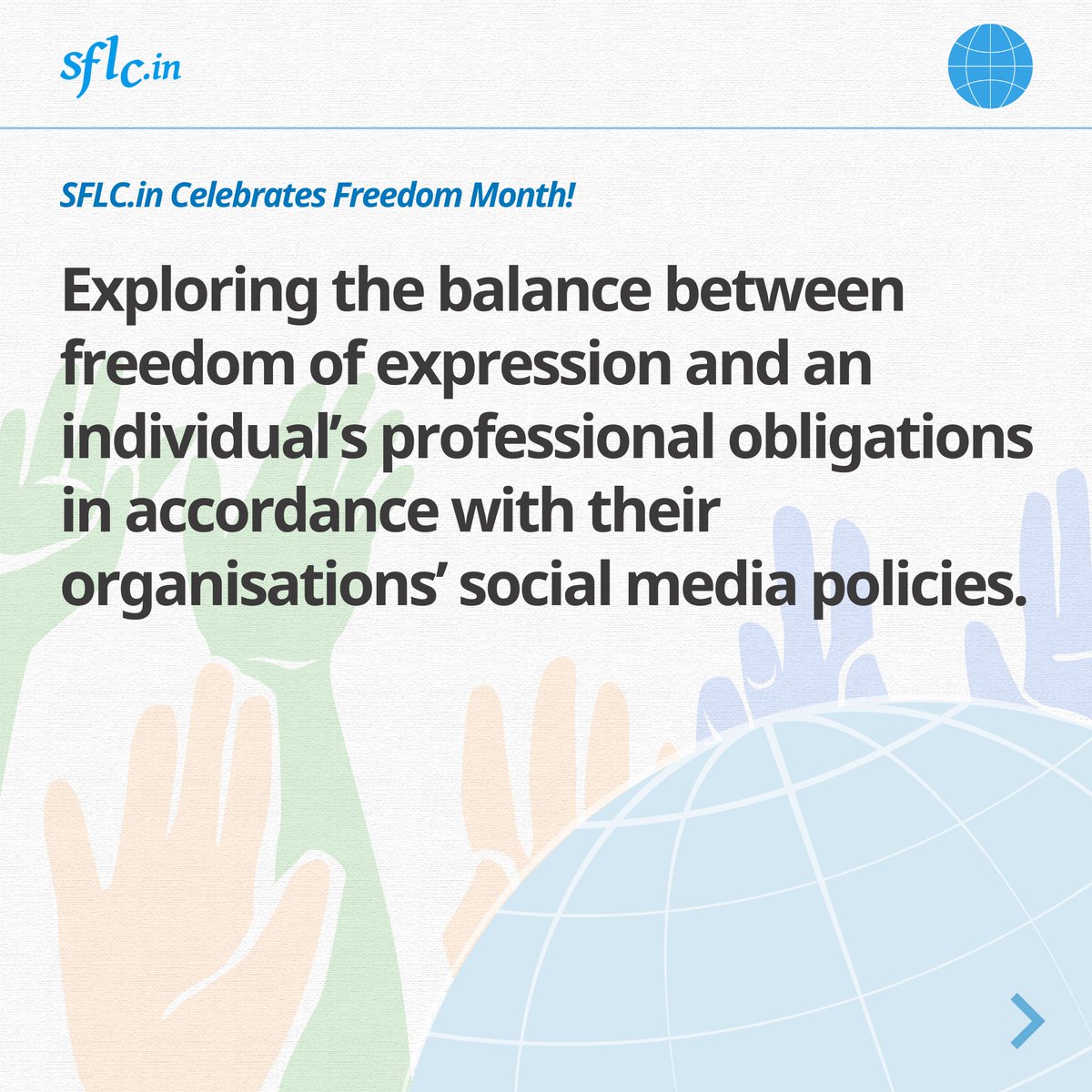 #SFLCinCelebratesFreedom

This month, SFLC.in is celebrating Freedom Month.

We commemorate Article 19(1)(a) of the Constitution of India which recognises the right to freedom of speech and expression of all Indian citizens.

1/5

#Digitalfreedom