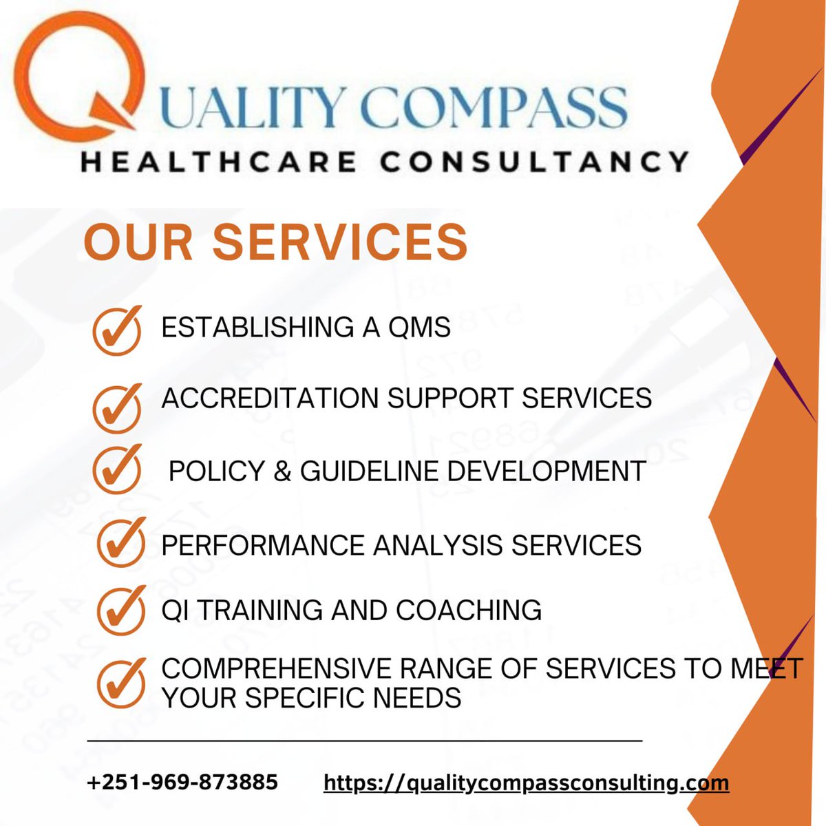 We offer a comprehensive suite of services designed to elevate your performance. 

From developing robust QNS to implementing cutting-edge improvement strategies, our expert team is dedicated to supporting your journey towards optimal patient care and operational efficiency.

📞