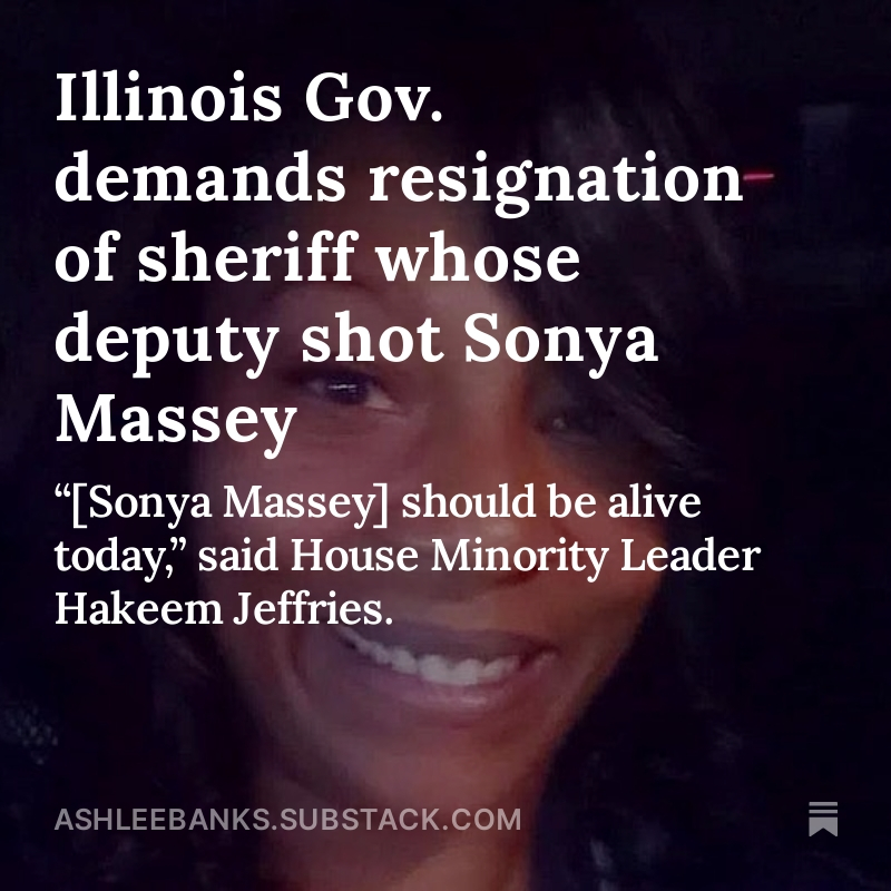 AshleeMBanks's tweet photo. Illinois Gov. demands resignation of sheriff whose deputy shot Sonya Massey.

https://t.co/R0QPczrgTF https://t.co/hrH8qsEQu2