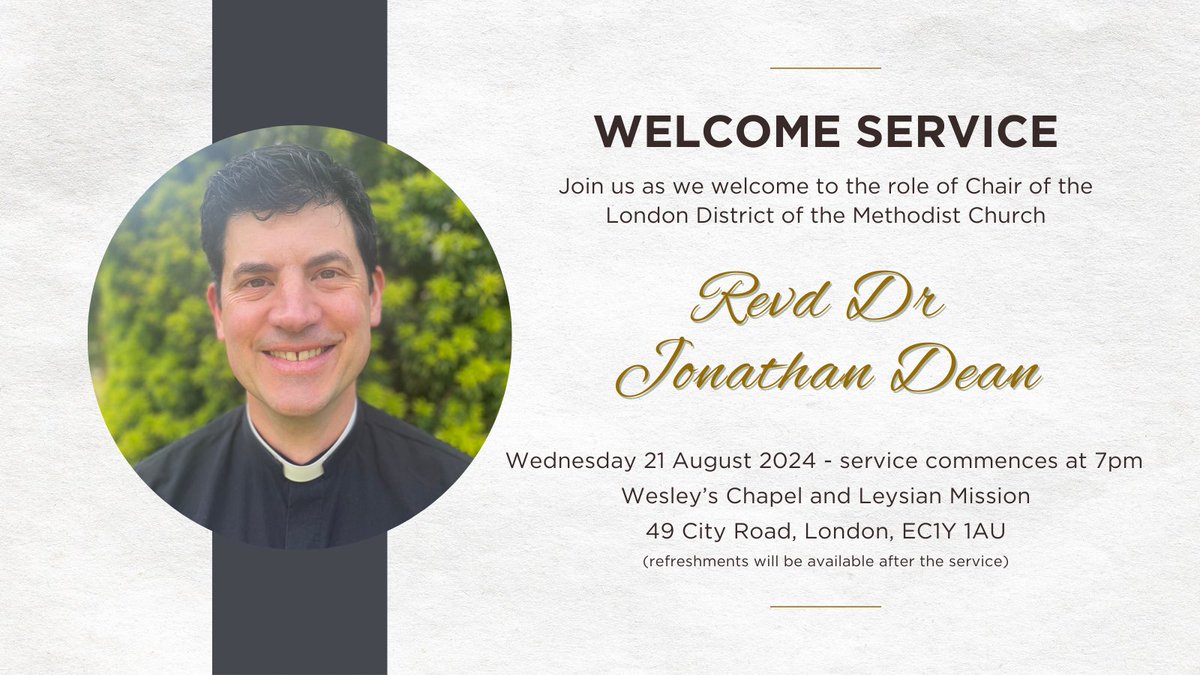 Put the date in your diary and join us at <a href="/WesleysChapel/">Wesley's Chapel</a> to welcome our new District Chair. Please do RSVP here: tockify.com/methodist.lond…, we wouldn't want to run out of cake!!
See you there...