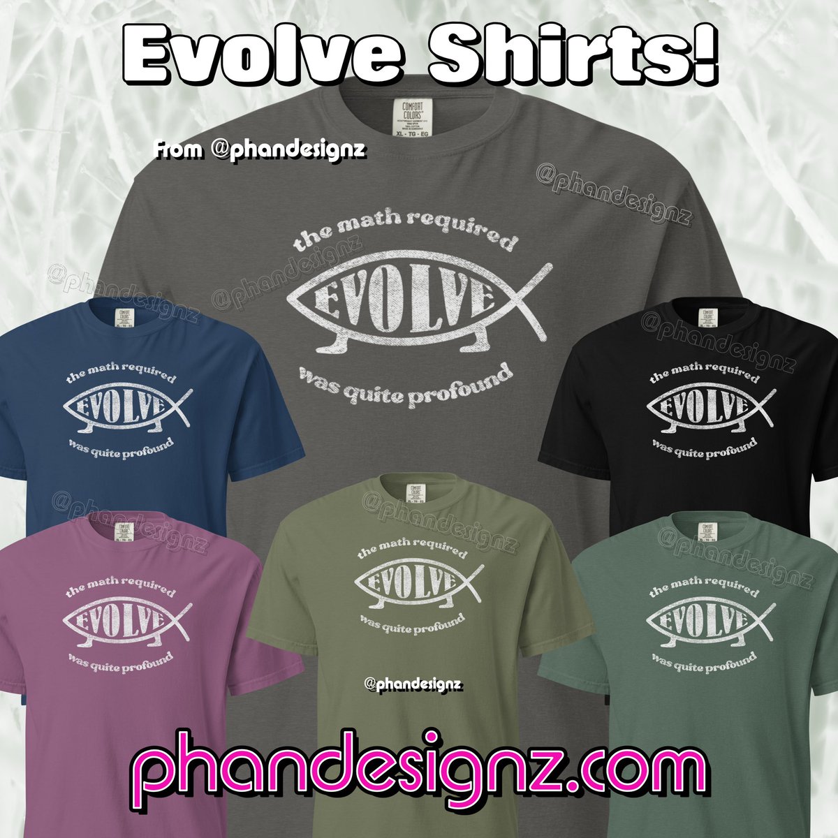 phandesignz's tweet photo. New Phish Inspired Evolve Shirts are in the shop. “the Math Required Was Quite Profound” - 6 Colors and sizes up to 4XL.  Comfort Colors Brand, high quality shirts. Always keep evolving! 

#phish #phishtour #phishsummertour #phishchicks #phishlot #phishshirts #phandesignz https://t.co/Cvu2bG2jHZ