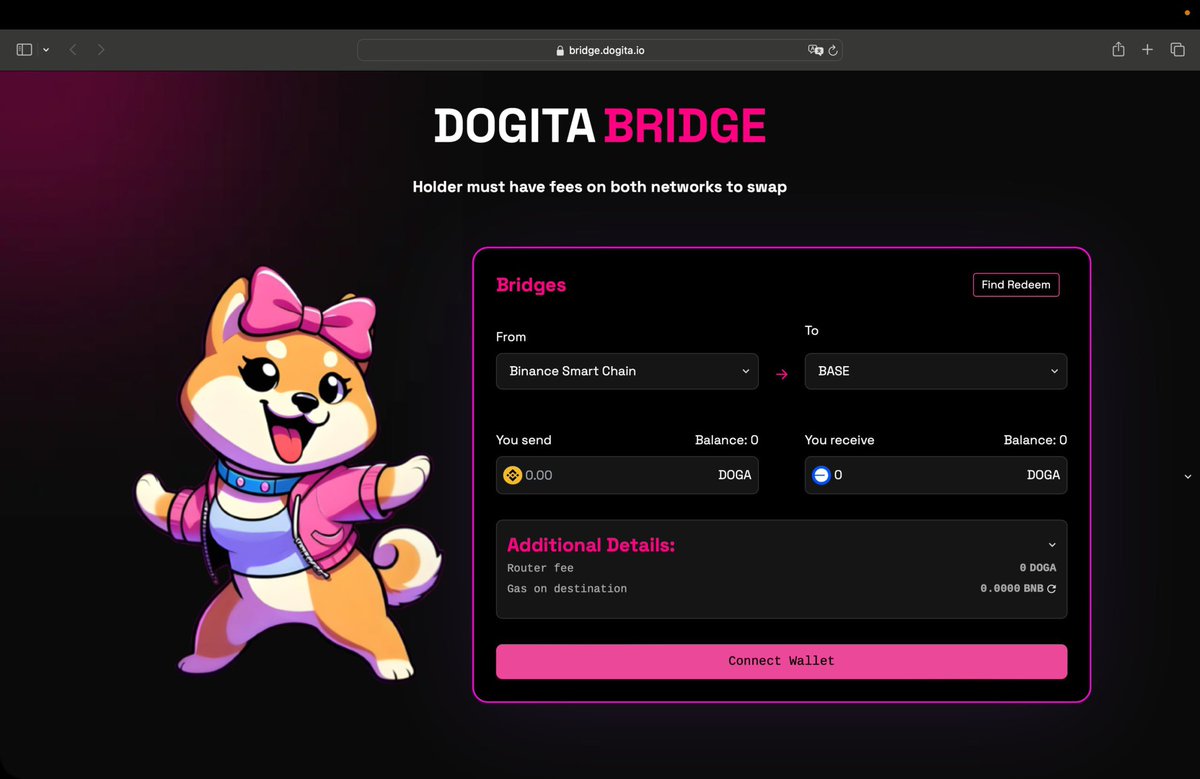 Amazing news, $DOGITA community! We’re thrilled to announce our Crosschain Bridge. After months of development and hard work, we’ve managed to create something incredible in collaboration with the <a href="/TheMatrixLabs/">The Matrix Labs</a> team. We want to thank all contributors—this is just the beginning