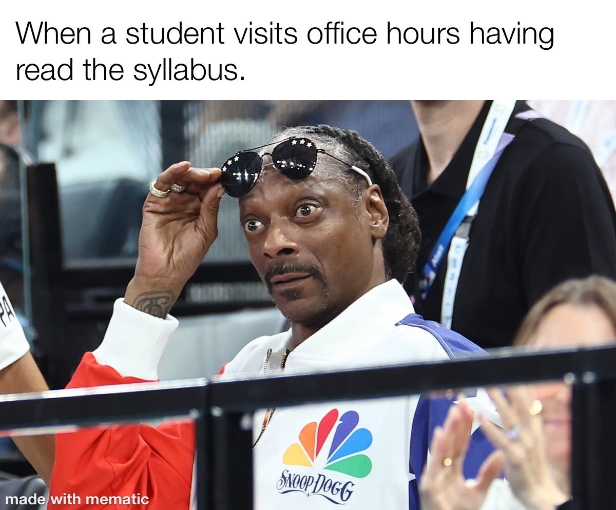 James_Tierney's tweet photo. Shock your professor this fall. Read the syllabus. https://t.co/bjO5Y2eaGA