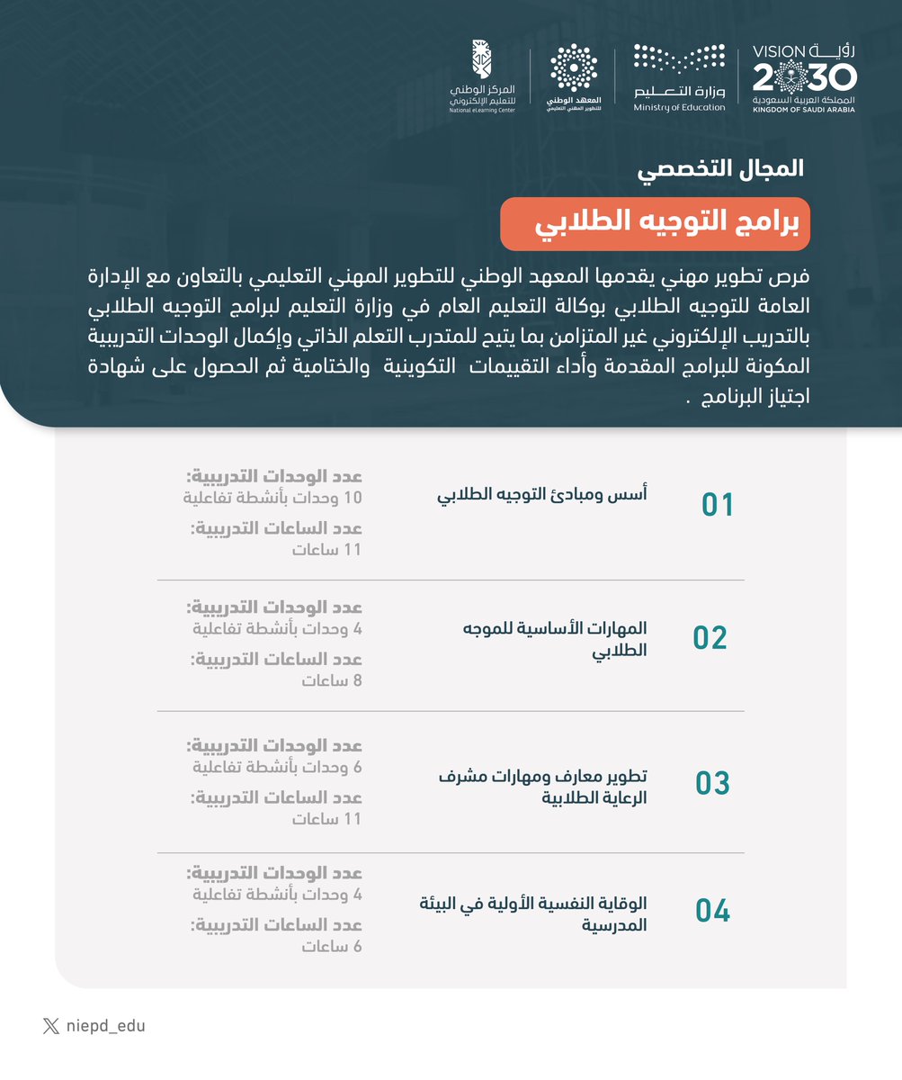 niepd_edu's tweet photo. برامج "التوجيه الطلابي" مخصصة لك ✨
ولدعم خبرتك المهنية..

#تطور_في_صيفك

 وانضم معنا .. عبر الرابط: 
https://t.co/LZHniqpDL2 https://t.co/vnZMZZrSQ1