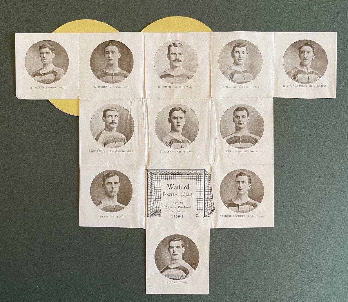#watfordfc  The Watford Gold 'Item of the Week': A 1908/09 'football pitch' fixture list. One of the prettiest pieces of Watford ephemera we've ever seen!
Please come by and have a look 🙂💛🖤❤️
watfordgold.org.uk/catalogue_item…
<a href="/OldWatford/">Old Watford FC</a> <a href="/DNSYE_podcast/">Do Not Scratch Your Eyes Watford FC Podcast 🐝</a> <a href="/Observer_Owl/">Watford Observer</a>