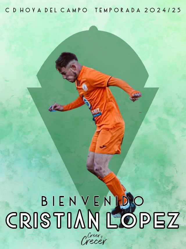 𝗙𝗜𝗖𝗛𝗔𝗝𝗘✍🏼

🔝 𝗖𝗿𝗶𝘀𝘁𝗶𝗮𝗻 𝗟𝗼́𝗽𝗲𝘇 se convierte en nueva incorporación del CD Hoya del Campo para la temporada 2024/25.

➡️ El extremo, que cuenta con experiencia en categoría superior, llega procedente del <a href="/ceutifc/">Ceutí FC</a> 

¡Bienvenido a tu nueva casa! 💚