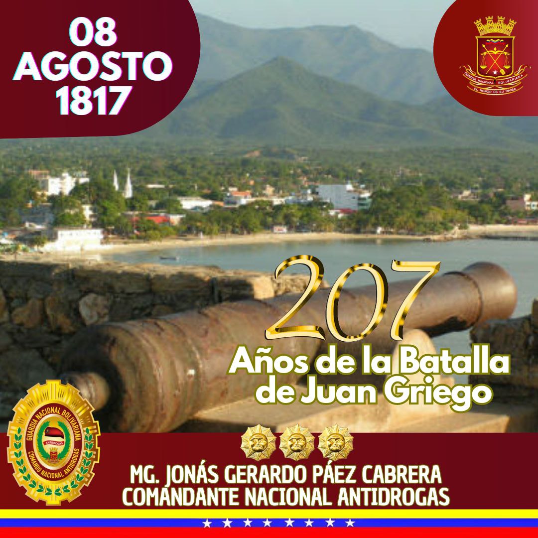 CnaAntidrogas's tweet photo. #Efeméride 1817 Batalla de Juan Griego, evento hostil que se suscitó como un intento más del mariscal Pablo Morillo por tomar el control de la entonces provincia de Margarita, tras ser derrotado en el Cerro de Matasiete por el ejército patriota a cargo de Francisco Gómez. https://t.co/kT6Tt06vD9