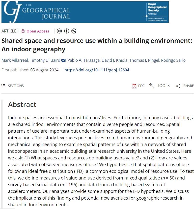 The Geographical Journal (@geogjournal) on Twitter photo 📣New paper published by Mark Villarreal (<a href="/virginia_tech/">Virginia Tech</a>) et al.:
'Shared space and resource use within a building environment: An indoor geography'. #OpenAccess
doi.org/10.1111/geoj.1… 📣New paper published by Mark Villarreal (<a href="/virginia_tech/">Virginia Tech</a>) et al.:
'Shared space and resource use within a building environment: An indoor geography'. #OpenAccess
doi.org/10.1111/geoj.1…