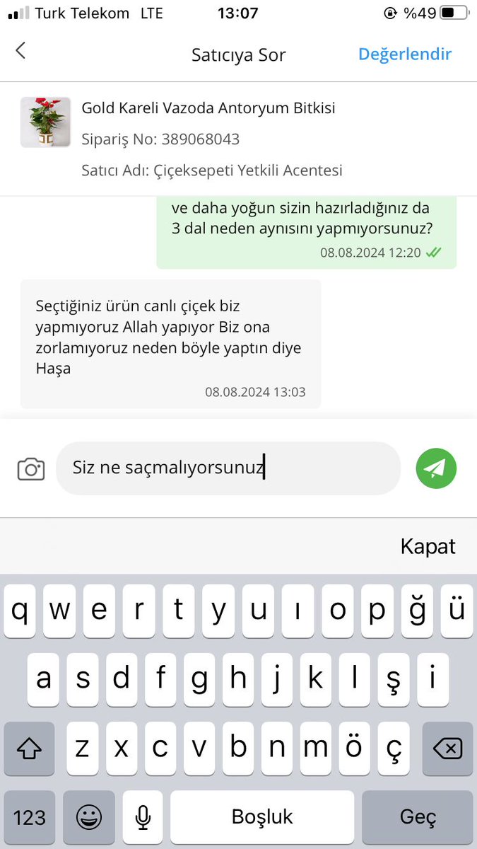 Seymasssr's tweet photo. satıcı benimle dalga mı geçti ciddi mi hala anlamadım @ciceksepeti https://t.co/9wx23GYaI7