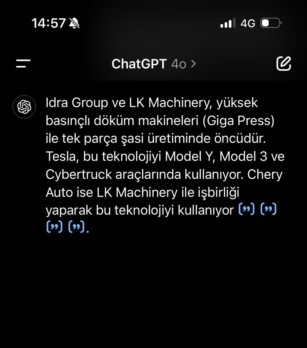 helypilo's tweet photo. @DoluBatarya benim gördüğüm kadarıyla pek de yeni bişey yok. tesla zaten giga pres ile bu üretimi en basından berii yapıyordu. bunu cherry de kullanınca yepyeni bisey geliştirmiş olmuyo. Maksat reklam olsun. Bence chery reklamı yapıyorsanız altına reklam yazın. https://t.co/juWQe115AK