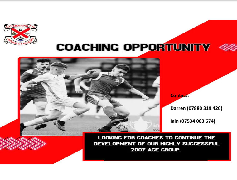 Looking for new coaches as we look to rebuild the 2007 (u18) age group.