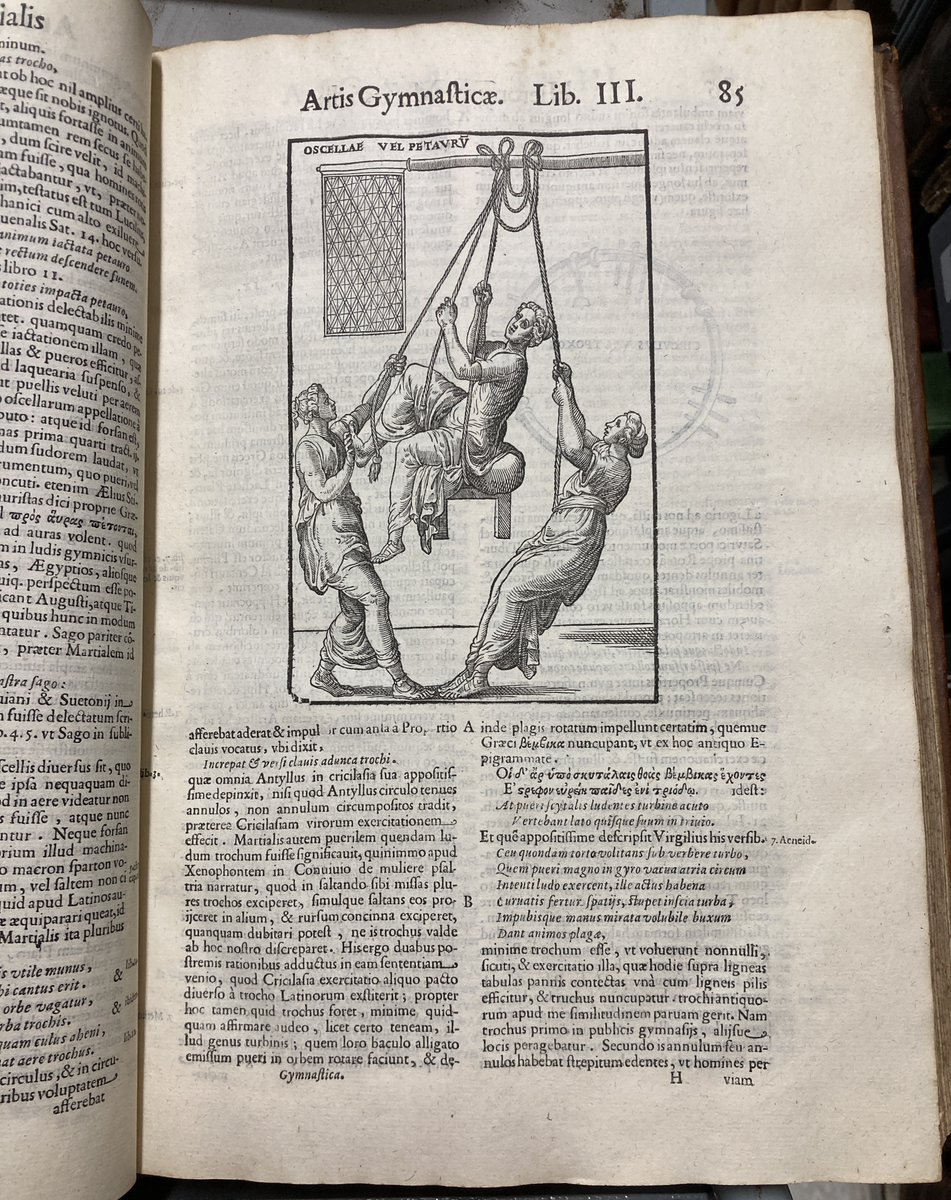 SpColl_KULeuven's tweet photo. We recently acquired of copy of the 1644 edition of the "De Arte Gymnastica" by the Italian physician Girolamo Mercuriale (1530-1606). And because the Olympics are still going on, we show you some images, including swinging and rope climbing. #tomorrowsresearch #rarebooks https://t.co/wPuXsHp63G