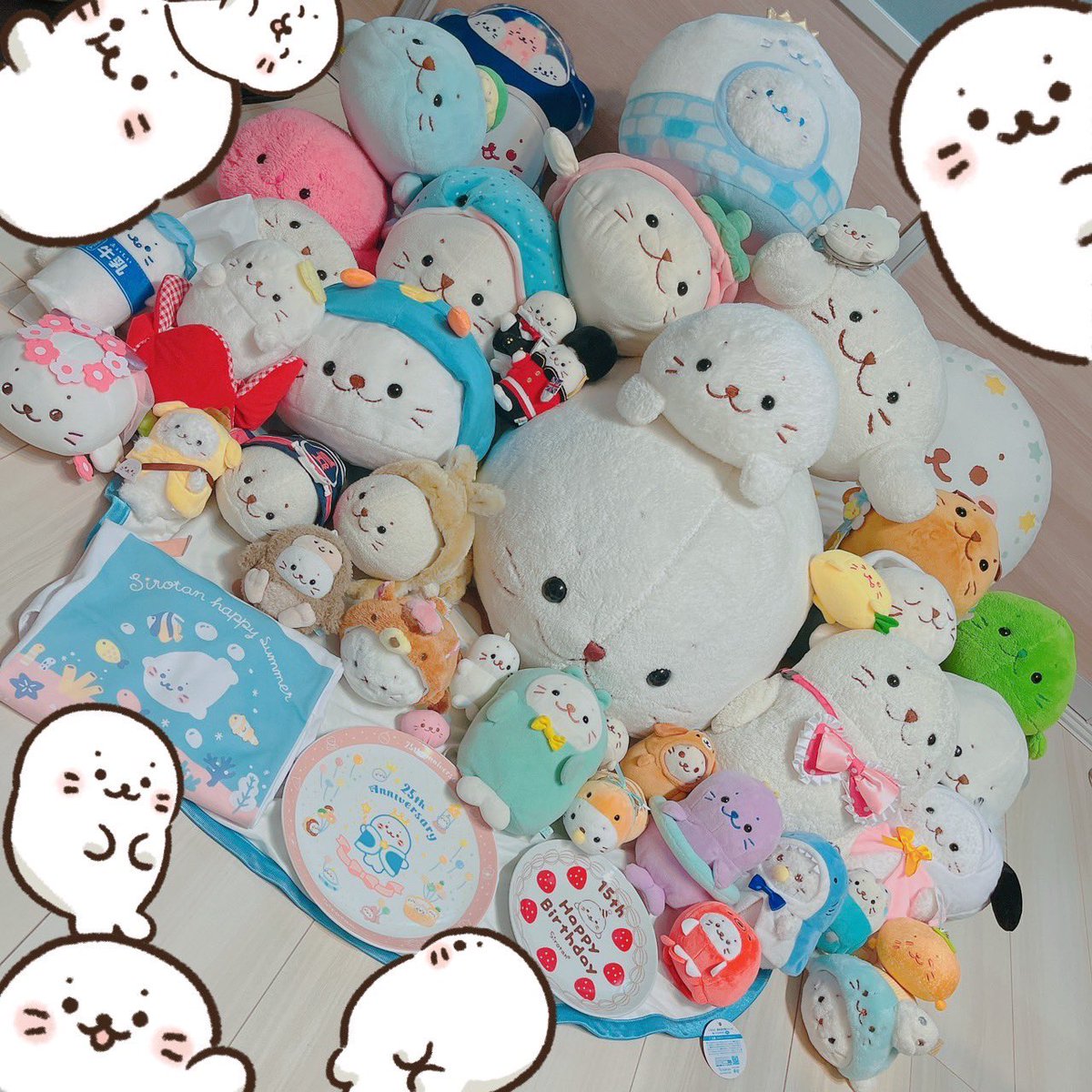 しろたんたちおめでとうございます!!🦭
ぬいはお世話できるだけ!って決めてグッズにしてるので意外とまとまりいい感じです☺️🙌
25周年色々やってくれてありがとう〜!
真ん中の大きいしろたんは今年で20歳です💕
#しろたん25th 

SNS投稿キャンペーンにも応募🦭
#ARしろたん #プレゼント 