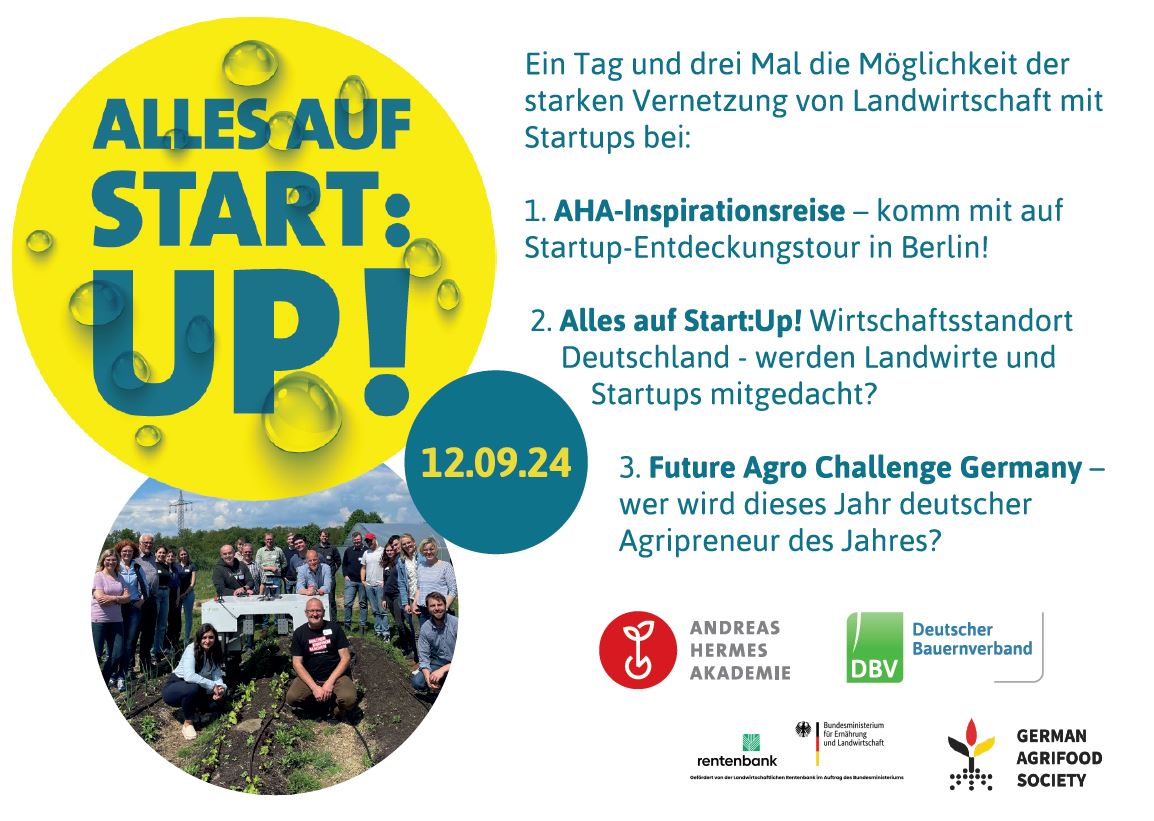 🚀 Schnell anmelden und bewerben lohnt sich, die Plätze sind begrenzt! Am 12. September heißt es #Startups in die Mitte, ein Tag, zwei Events! 👉 Mehr Infos und Anmeldung: bauernverband.de/kalender-veran…