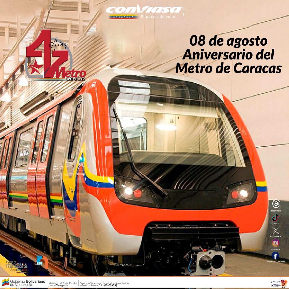 #Efemérides Hoy #08Ago el <a href="/metro_caracas/">Metro de Caracas</a> arriba a su 47° aniversario.  Gracias al compromiso de hombres y mujeres, el pueblo cuenta con un medio de transporte público masivo eficiente y seguro, que garantiza la movilización de miles de personas en la ciudad capital. ¡Felicidades!
