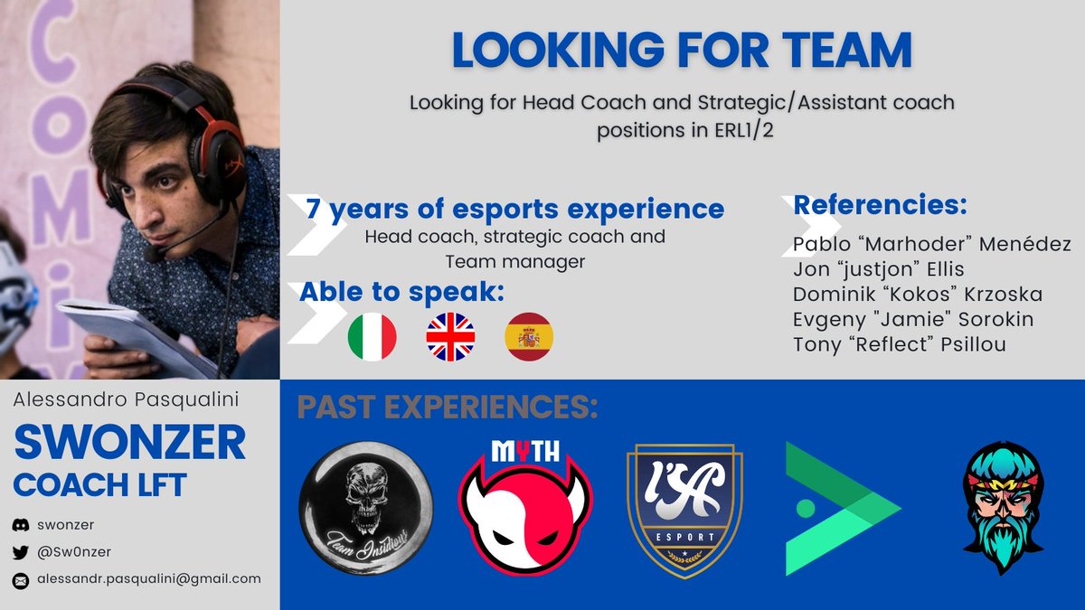 After the promotion to GLL with <a href="/TeamInsidious5/">Team Insidious</a> I'm actively looking for a team for Winter/Spring.

DMs are open for any request/question/CV/Work samples.