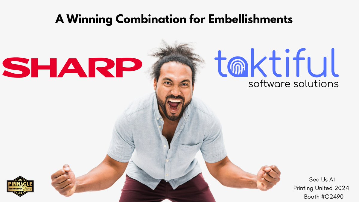 taktiful (@taktifulsvcs) on Twitter photo Teamwork Makes the Print Work! Taktiful and <a href="/SharpBusinessUS/">Sharp Business USA</a> are teaming up to bring you the ultimate print embellishment experience at Printing United! Get ready for software that sings and equipment that dazzles. Let's make some print magic together! #SexyPrint #GetTaktified Teamwork Makes the Print Work! Taktiful and <a href="/SharpBusinessUS/">Sharp Business USA</a> are teaming up to bring you the ultimate print embellishment experience at Printing United! Get ready for software that sings and equipment that dazzles. Let's make some print magic together! #SexyPrint #GetTaktified