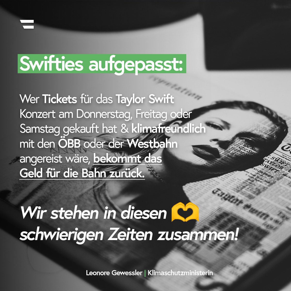 Für tausende Fans ist mit der Absage der #TaylorSwiftErasTourVienna ein lang ersehnter Traum geplatzt. Viele #Swifties wären klimafreundlich mit der Bahn angereist. Gerade in diesen Zeiten möchte ich nicht, dass diese Menschen auch noch finanzielle Nachteile haben. (1/3)
