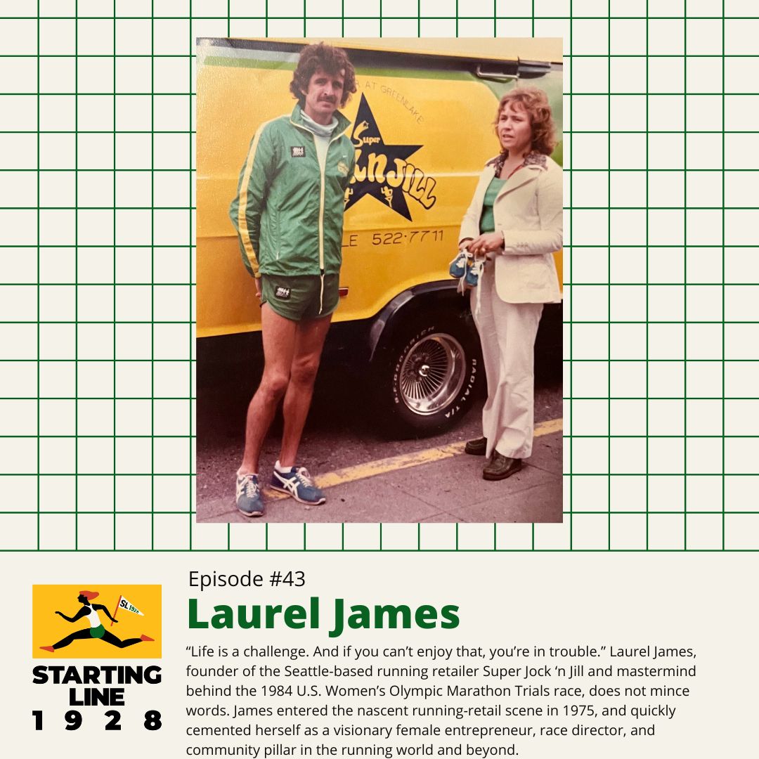 startline1928's tweet photo. “Life is a challenge. And if you can’t enjoy that, you’re in trouble.” Laurel James, founder of running retailer @ @SuperJocknJill and mastermind behind the 1984 U.S. Women’s Olympic Marathon Trials race, does not mince words. Listen: https://t.co/wQC7yGQhMv https://t.co/g6PslCTLB6