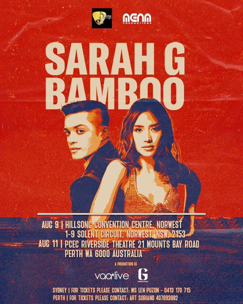 The Sarah G x Bamboo Australia tour begins tom! Good luck, Team <a href="/Bamboomusiclive/">Bamboo</a> <a href="/JustSarahG/">Sarah Geronimo</a>