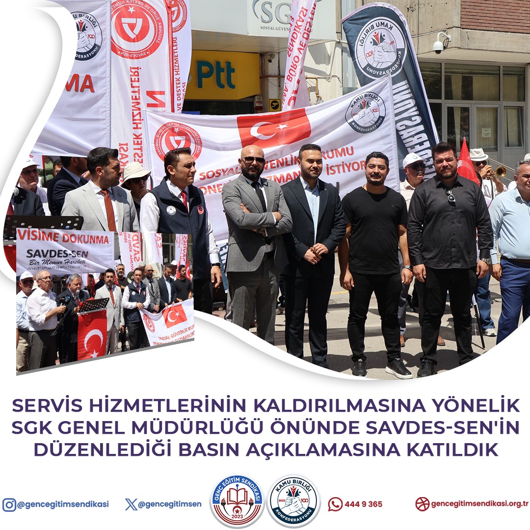 Genç Eğitim Sendikası (@gencegitimsen) on Twitter photo Tasarruf tedbirleri Kapsamında Servis Hizmetlerinin Kaldırılmasını KABUL ETMİYORUZ!
Sosyal Güvenlik Kurumu Genel Müdürlüğünün önünde Savdes-Sen'in düzenlediği basın açıklamasına Kamu Birliği Konfederasyonu olarak katıldık.
<a href="/osmkya06/">Osman KAYA</a>
<a href="/Aras_Ali_/">Aras Ali Altıntaş</a>
<a href="/Tuncay_Cengiz_/">Tuncay CENGİZ</a>
@kamubirligikonf Tasarruf tedbirleri Kapsamında Servis Hizmetlerinin Kaldırılmasını KABUL ETMİYORUZ!
Sosyal Güvenlik Kurumu Genel Müdürlüğünün önünde Savdes-Sen'in düzenlediği basın açıklamasına Kamu Birliği Konfederasyonu olarak katıldık.
<a href="/osmkya06/">Osman KAYA</a>
<a href="/Aras_Ali_/">Aras Ali Altıntaş</a>
<a href="/Tuncay_Cengiz_/">Tuncay CENGİZ</a>
@kamubirligikonf
