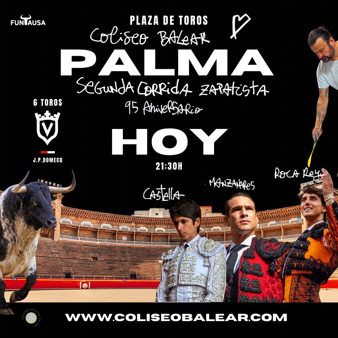 jcamposasensi's tweet photo. Esta noche vuelve el arte y la cultura a #PalmadeMallorca Ahí estaré, un año más, defendiendo la libertad y la Fiesta Nacional 🇪🇸

🐂 Juan Pedro Domecq
⚔️ Castella
⚔️ Manzanares
⚔️ Roca Rey
🎨 Domingo Zapata https://t.co/tpzR3IegDt