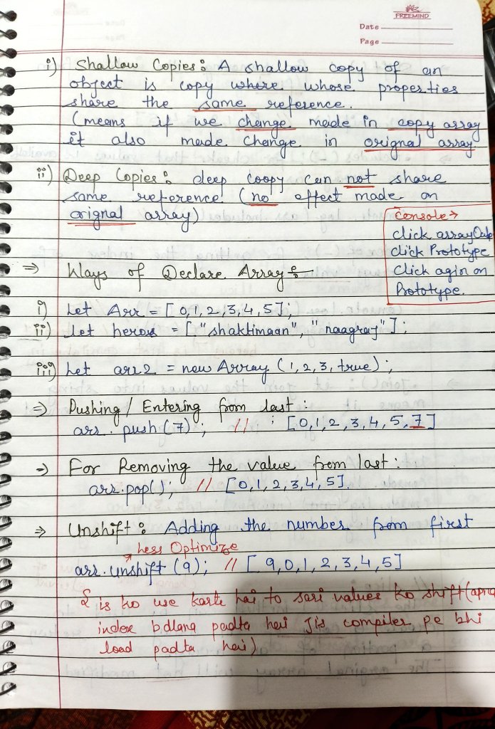 mkmpib's tweet photo. Continue JavaScript learning:today I am learning about arrays,how we declare and initialise them.
What are the shallow and Deep copies.And different types of functions that make easy to use it.
Slice and Splice and their use cases.
#html #css #javascript  #Mern Free to #CONNECT https://t.co/UmqlJp6VH8