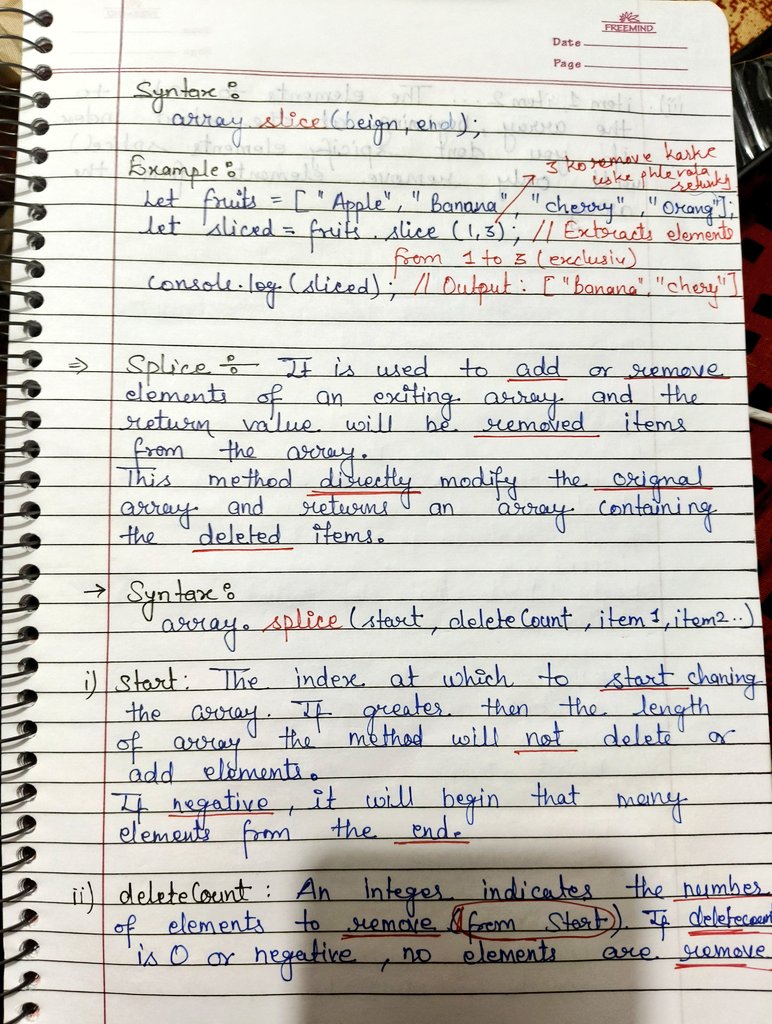 mkmpib's tweet photo. Continue JavaScript learning:today I am learning about arrays,how we declare and initialise them.
What are the shallow and Deep copies.And different types of functions that make easy to use it.
Slice and Splice and their use cases.
#html #css #javascript  #Mern Free to #CONNECT https://t.co/UmqlJp6VH8