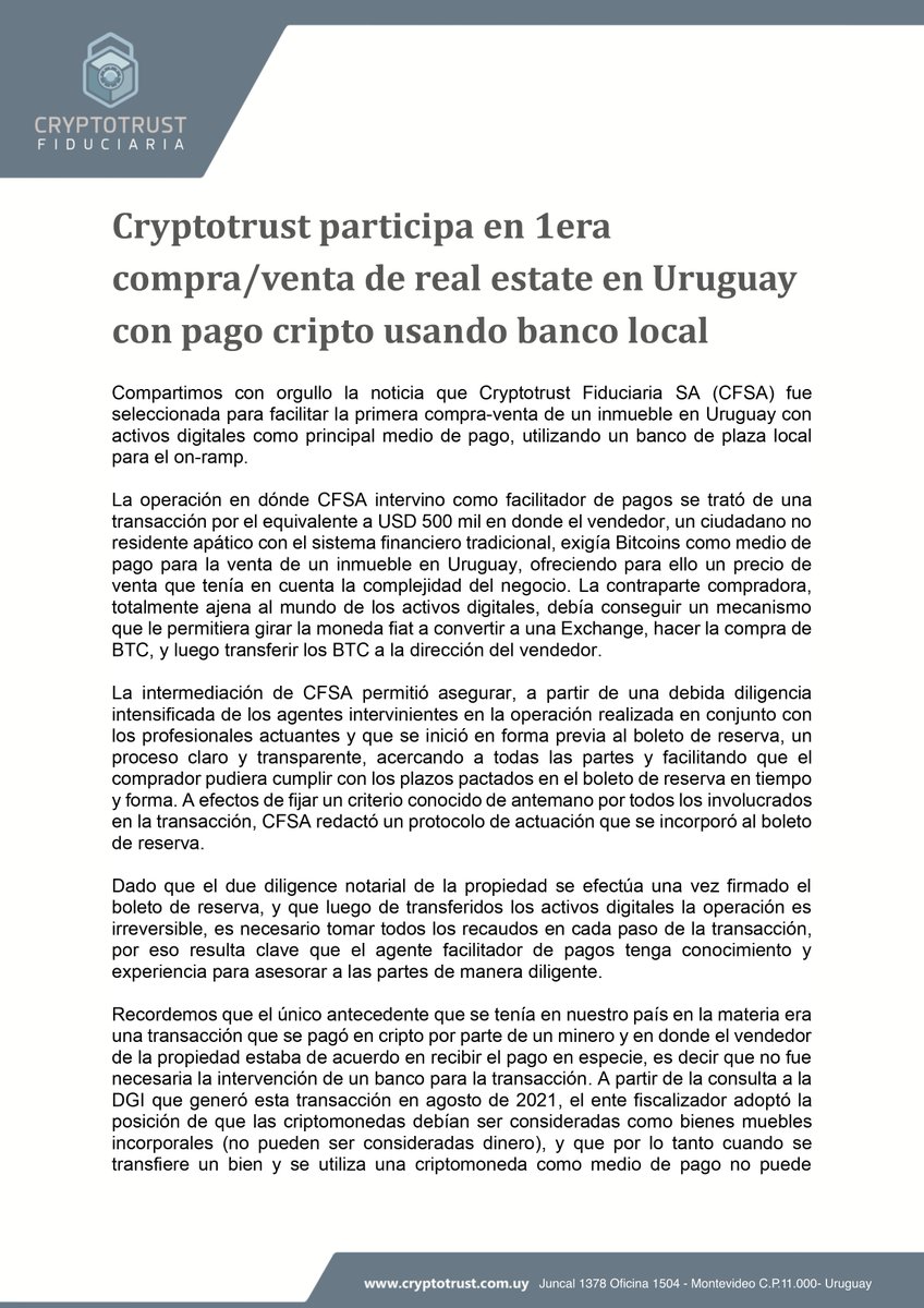 Cryptotrust Fiduciaria S.A. tweet media